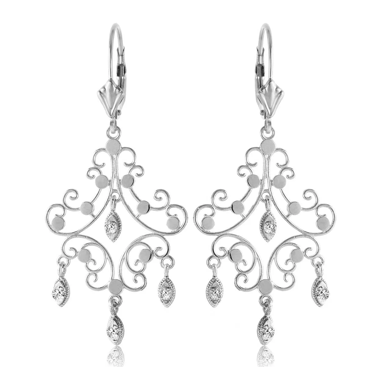 0.04 Carat 14K Solid White Gold Chandelier Diamond Earrings