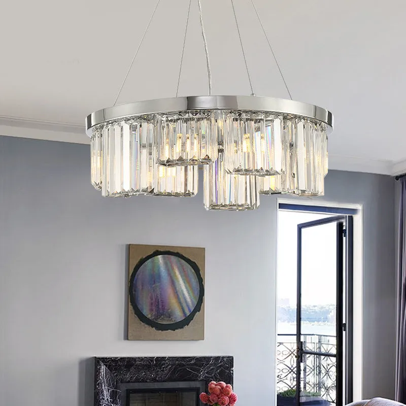 10-Light Crystal Round Chandelier in Chrome - Elegant Ceiling Pendant for Living Room Lighting