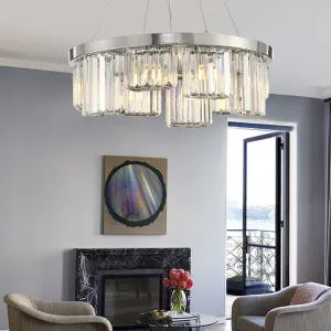 10-Light Crystal Round Chandelier in Chrome - Elegant Ceiling Pendant for Living Room Lighting