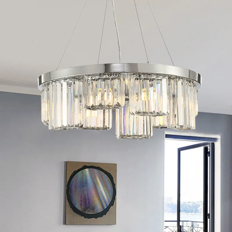 10-Light Crystal Round Chandelier in Chrome - Elegant Ceiling Pendant for Living Room Lighting