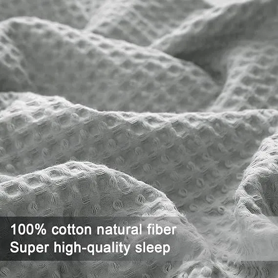 100% Cotton Waffle Weave Blanket Size Queen 90" x 90"-Lightweight Washed Soft Breathable Blanket Perfect for Summer-Great Blanket Layer for Couch Bed Sofa-Elegant Home Decoration-Light Grey