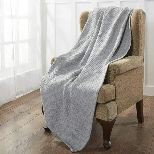 100% Cotton Waffle Weave Blanket Size Queen 90" x 90"-Lightweight Washed Soft Breathable Blanket Perfect for Summer-Great Blanket Layer for Couch Bed Sofa-Elegant Home Decoration-Light Grey