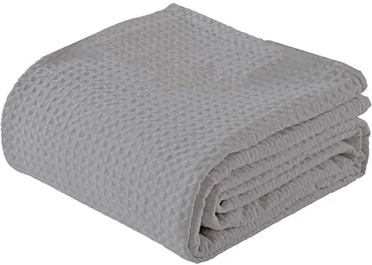 100% Cotton Waffle Weave Blanket Size Queen 90" x 90"-Lightweight Washed Soft Breathable Blanket Perfect for Summer-Great Blanket Layer for Couch Bed Sofa-Elegant Home Decoration-Light Grey