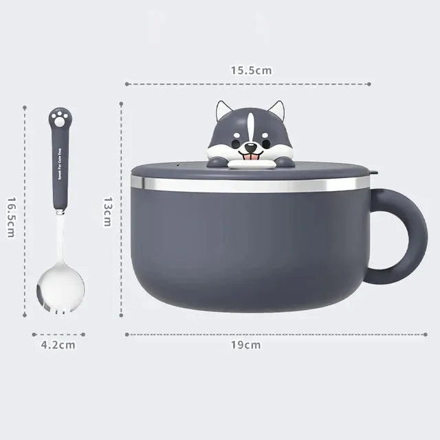 1.2l Cartoon Dog Noodle Bowl With Lid and Spoon