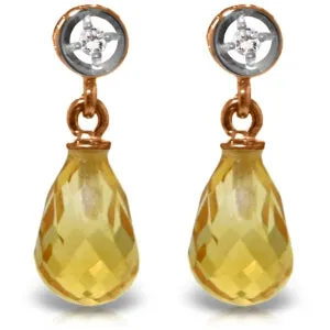 14K Solid Rose Gold Diamond & Citrine Real Earrings