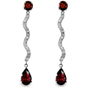 14K Solid White Gold Earrings w/ Natural Diamonds & Garnets