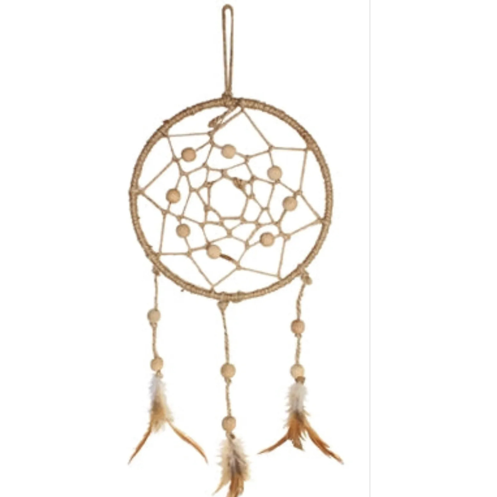 16" Boho Dream Catcher with Beads and Feathers