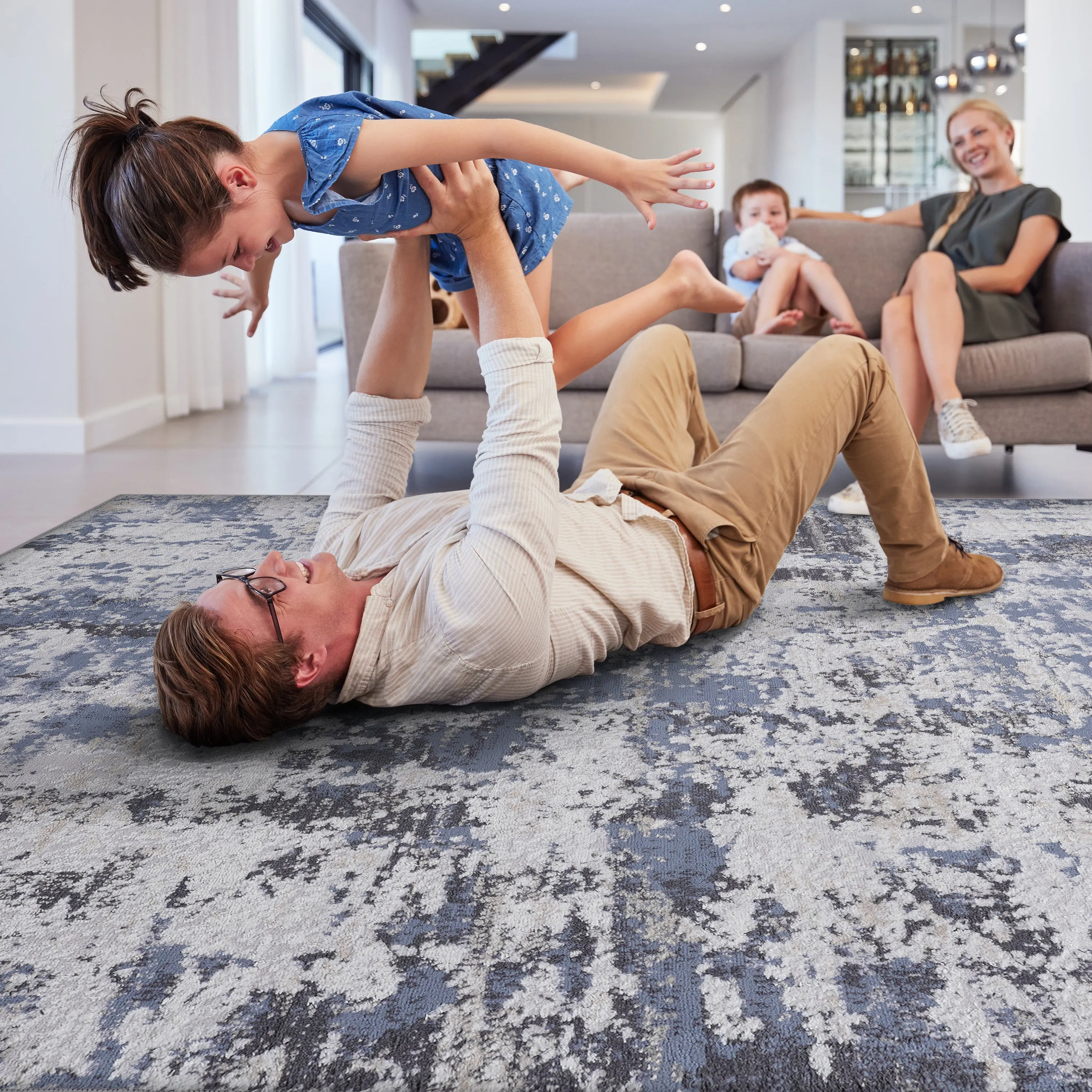 2X8 Grey/Denim /Abstract Non-Shedding Living Room Bedroom Dining Home Office Stylish and Stain Resistant Area Rug