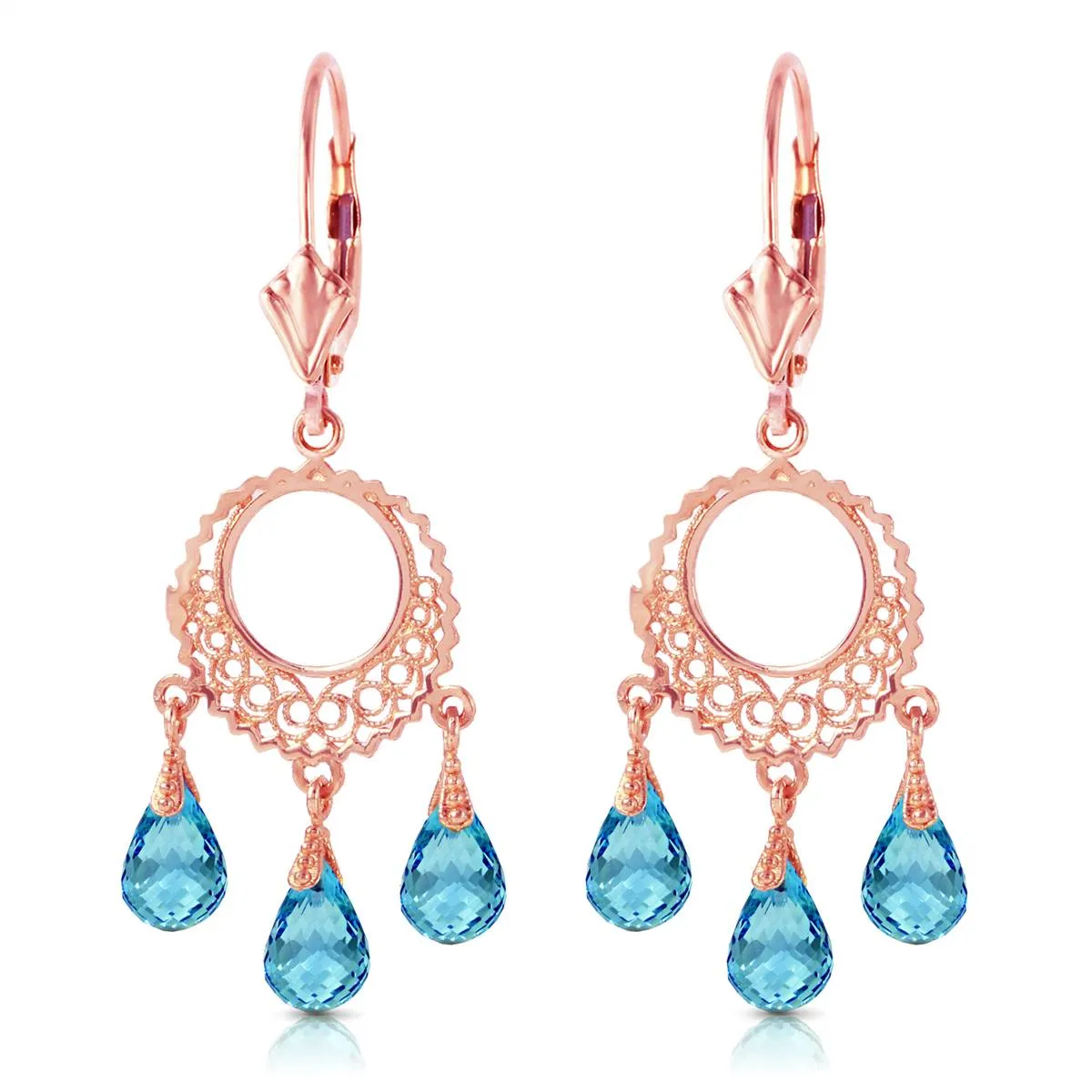 3.75 Carat 14K Solid Rose Gold Chandelier Earrings Blue Topaz