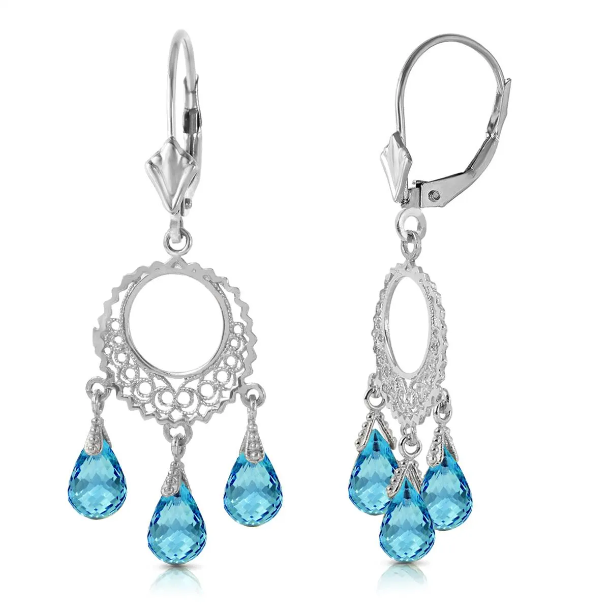 3.75 Carat 14K Solid White Gold Chandelier Earrings Blue Topaz