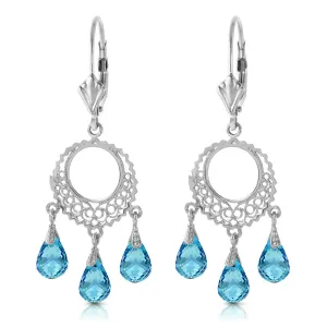 3.75 Carat 14K Solid White Gold Chandelier Earrings Blue Topaz