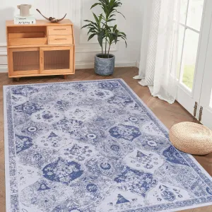 3x5 Area Rug, Blue Area Rug, Washable Rug, Low-Pile, Non-Slip, Non-Shedding, Foldable, Kid & Pet Friendly - Area Rugs for living room, bedroom, kitchen, dining room - Perfect Gift, (Blue, 3x5)