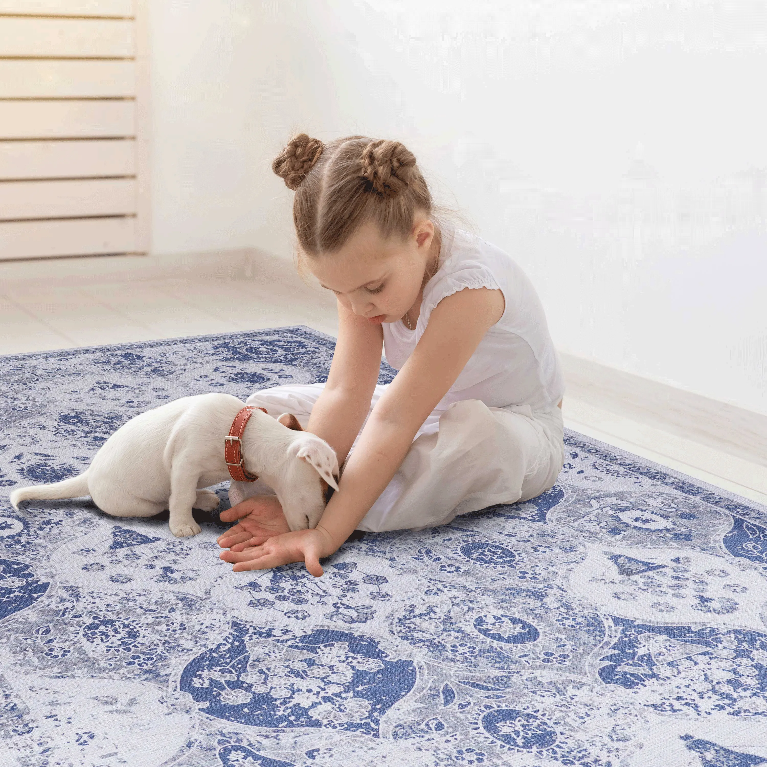 3x5 Area Rug, Blue Area Rug, Washable Rug, Low-Pile, Non-Slip, Non-Shedding, Foldable, Kid & Pet Friendly - Area Rugs for living room, bedroom, kitchen, dining room - Perfect Gift, (Blue, 3x5)