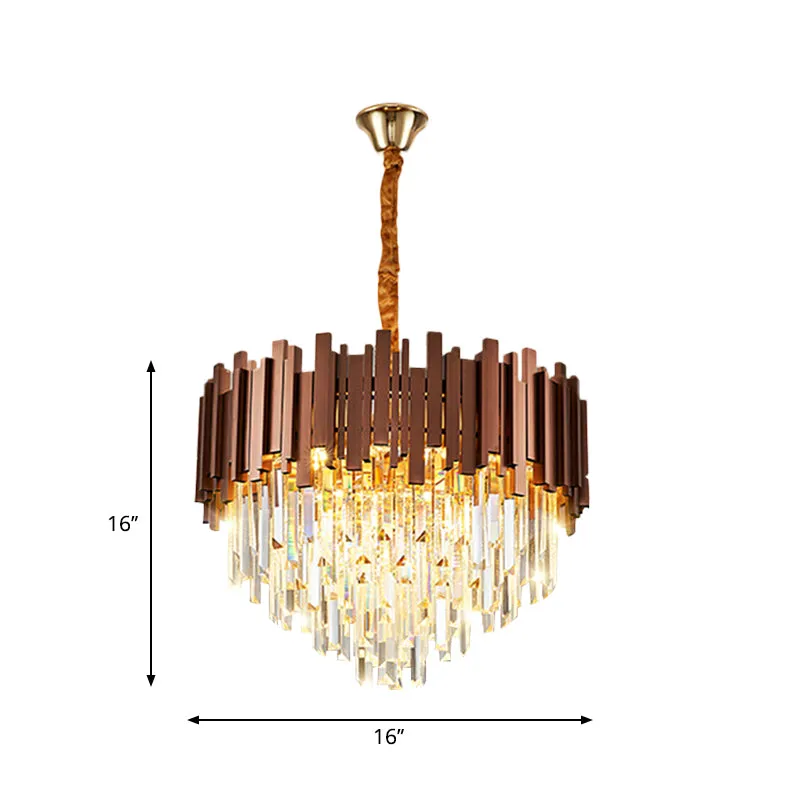 4-Bulb Copper Finish Pendant Chandelier with Contemporary Clear Crystal Draping"