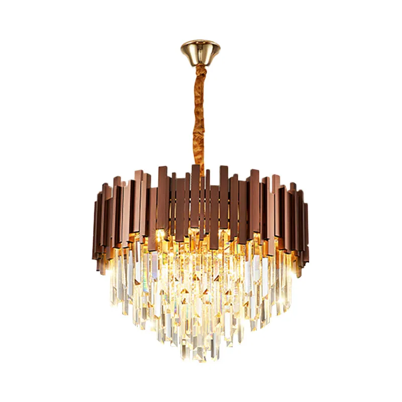 4-Bulb Copper Finish Pendant Chandelier with Contemporary Clear Crystal Draping"