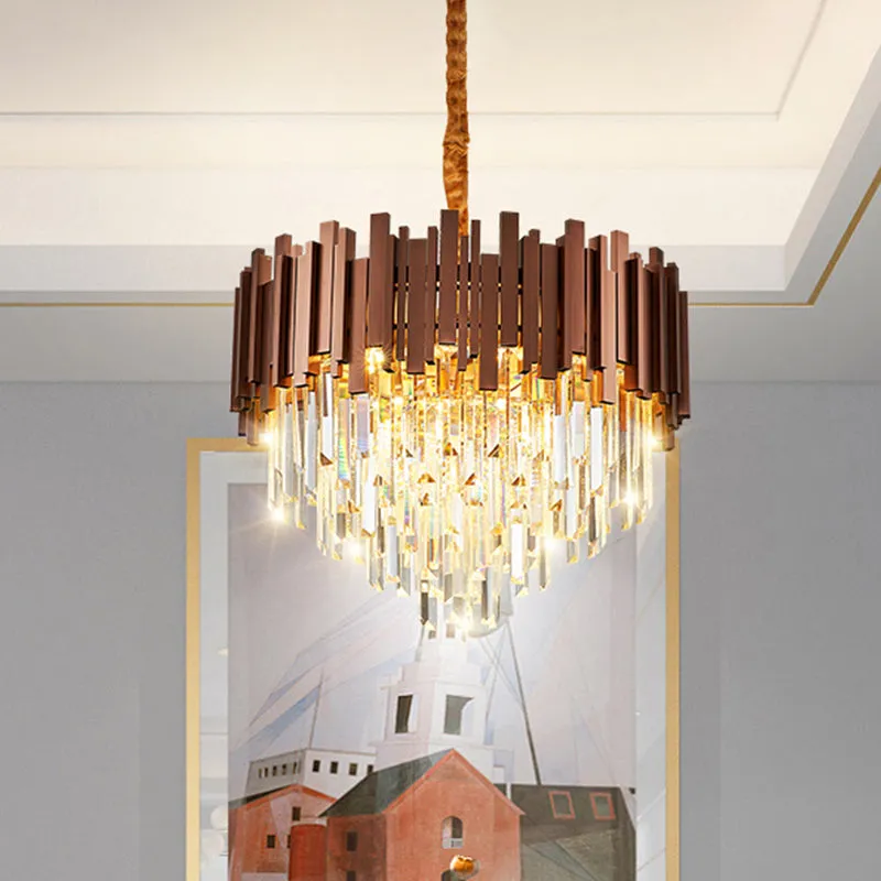 4-Bulb Copper Finish Pendant Chandelier with Contemporary Clear Crystal Draping"