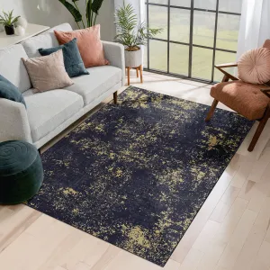 4x6 Area Rug, Washable Rug, Low-Pile, Non-Slip, Non-Shedding, Foldable, Kid & Pet Friendly - Area Rugs for living room, bedroom, kitchen, dining room rug - Perfect Gifts, (Black Gold, 4' x 6')