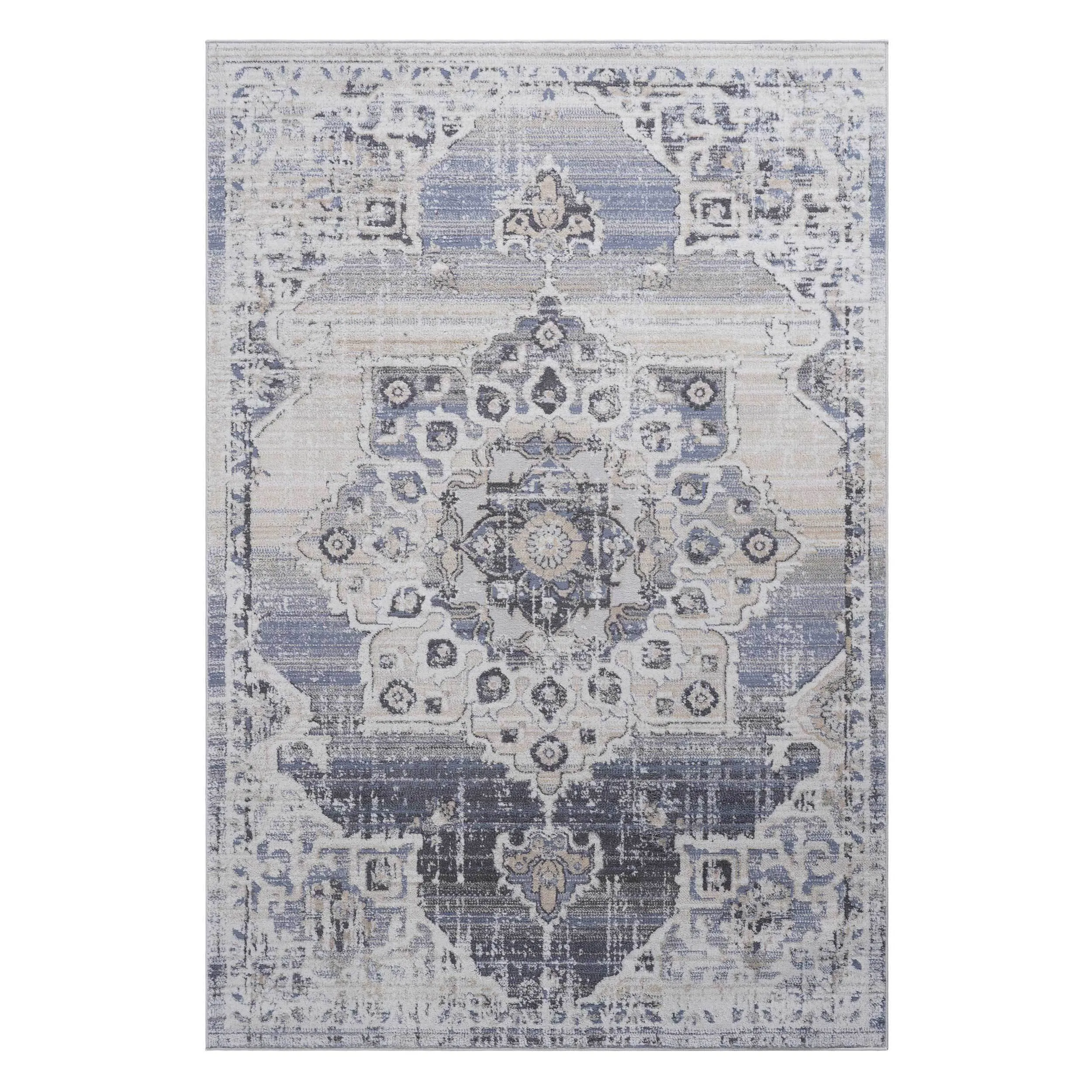 5X7 Cream/Blue /Medallion Non-Shedding Living Room Bedroom Dining Home Office Stylish and Stain Resistant Area Rug