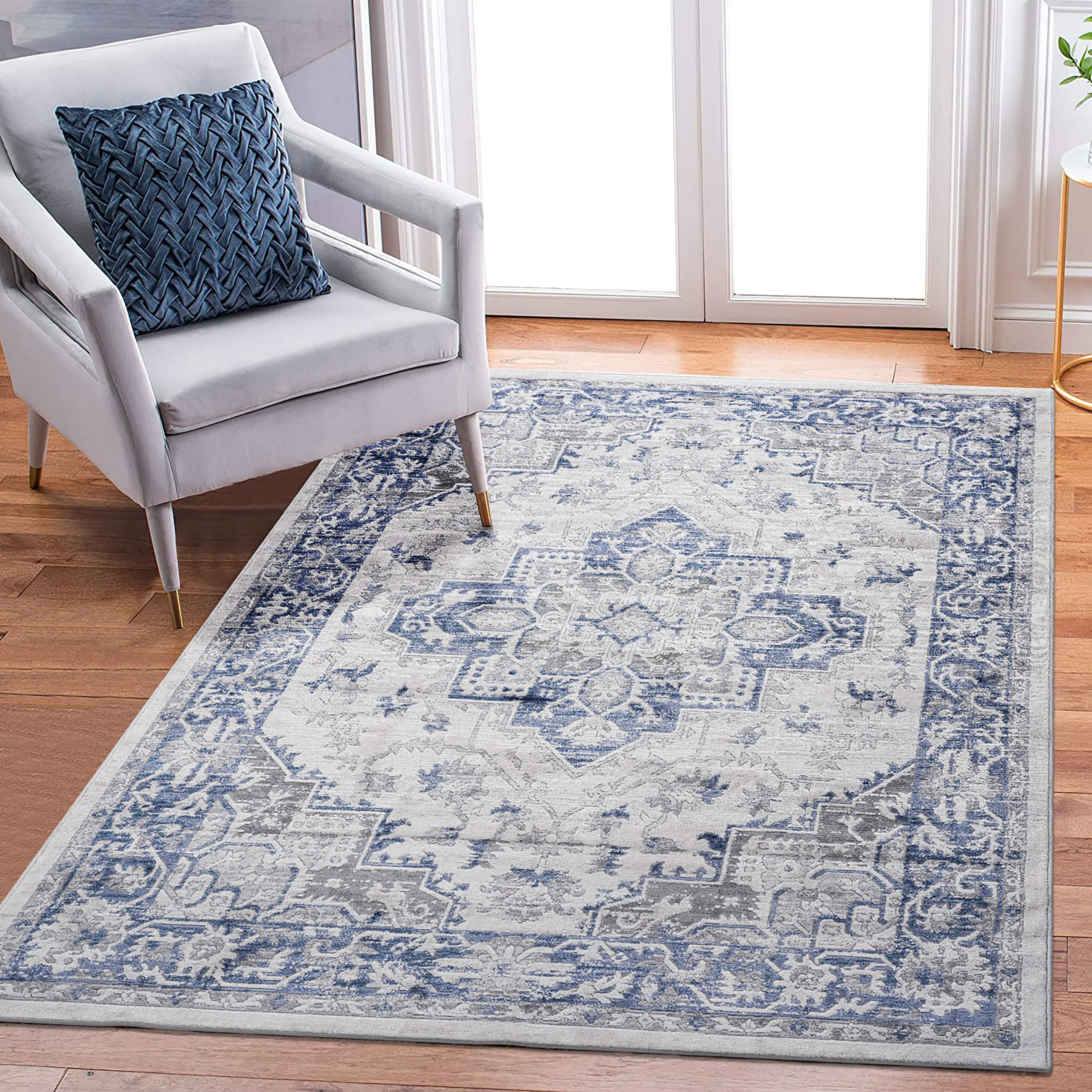 6X9 Blue/Grey/Oriental Non-Shedding Living Room Bedroom Dining Home Office Stylish and Stain Resistant Area Rug