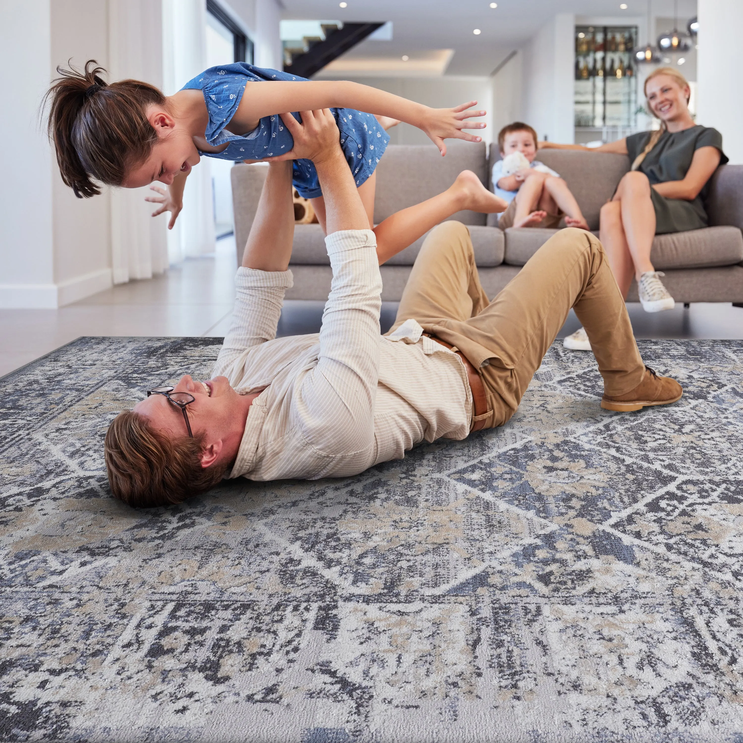 6X9 Grey/Blue /Traditional Non-Shedding Living Room Bedroom Dining Home Office Stylish and Stain Resistant Area Rug