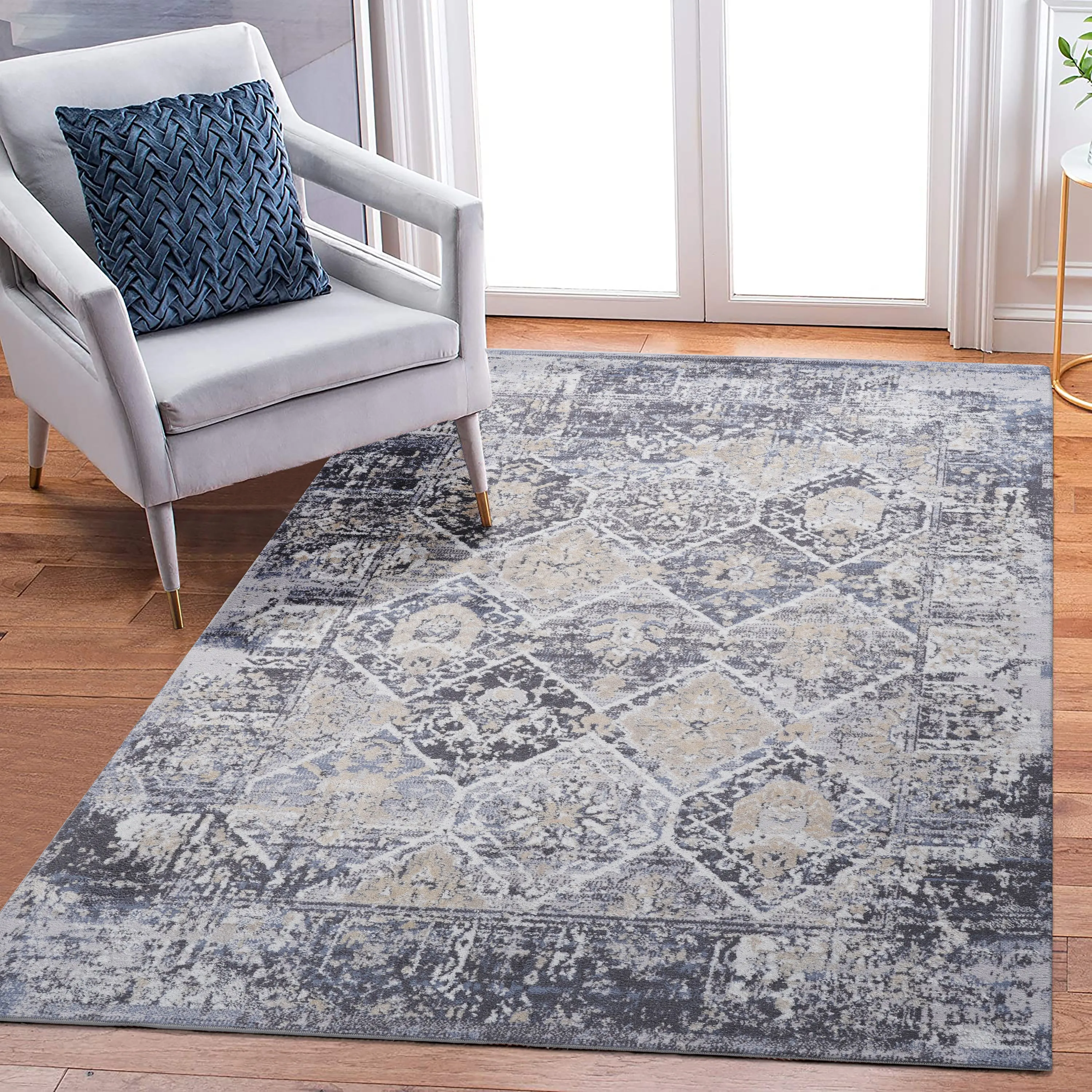 6X9 Grey/Blue /Traditional Non-Shedding Living Room Bedroom Dining Home Office Stylish and Stain Resistant Area Rug