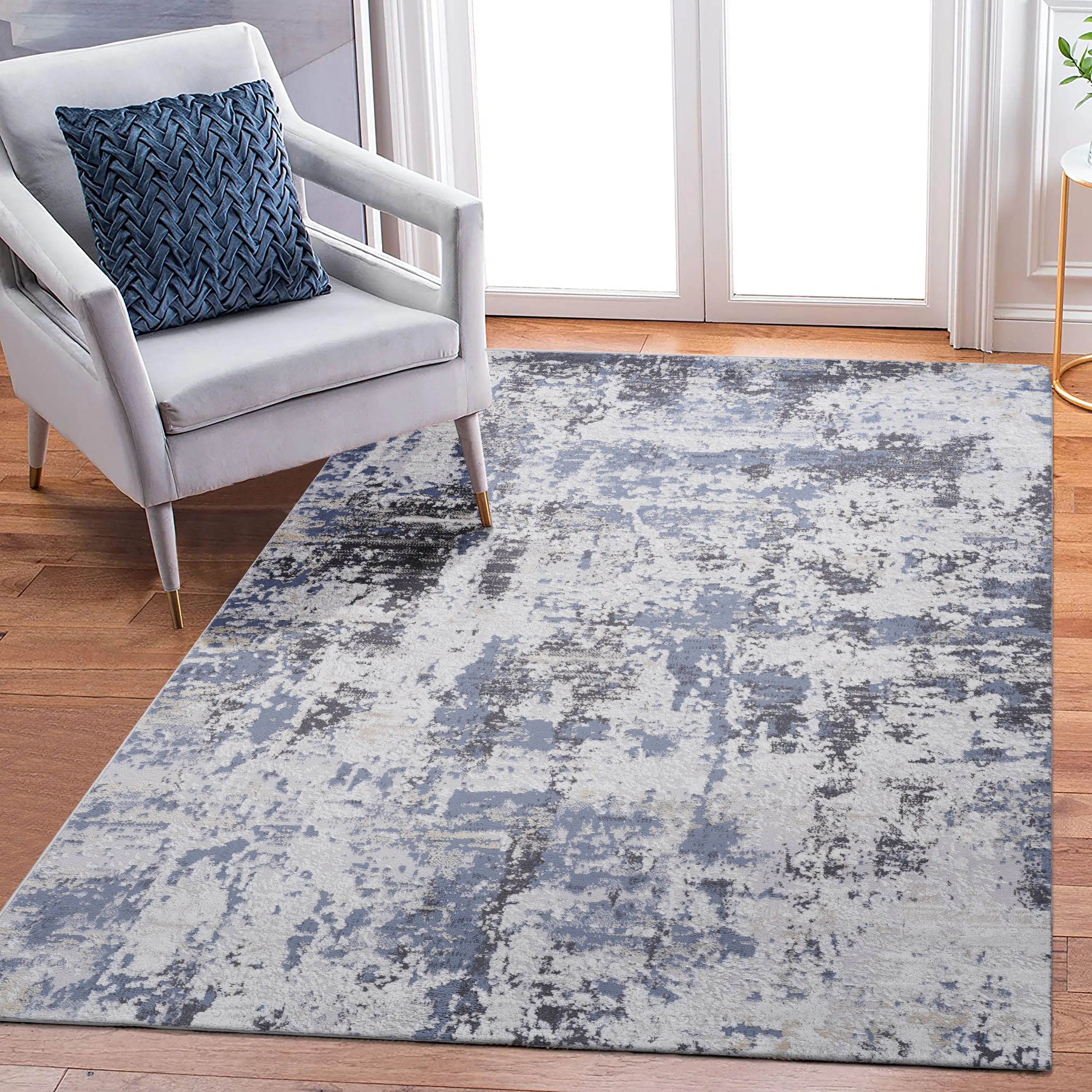 8X10 Grey/Denim /Abstract Non-Shedding Living Room Bedroom Dining Home Office Stylish and Stain Resistant Area Rug