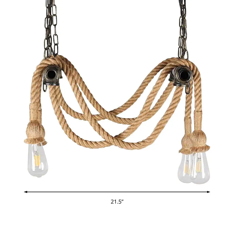 Antique Style Wrought Iron Chandelier with Hemp Rope - 4 Lights, Bronze Suspension Lamp for Bar