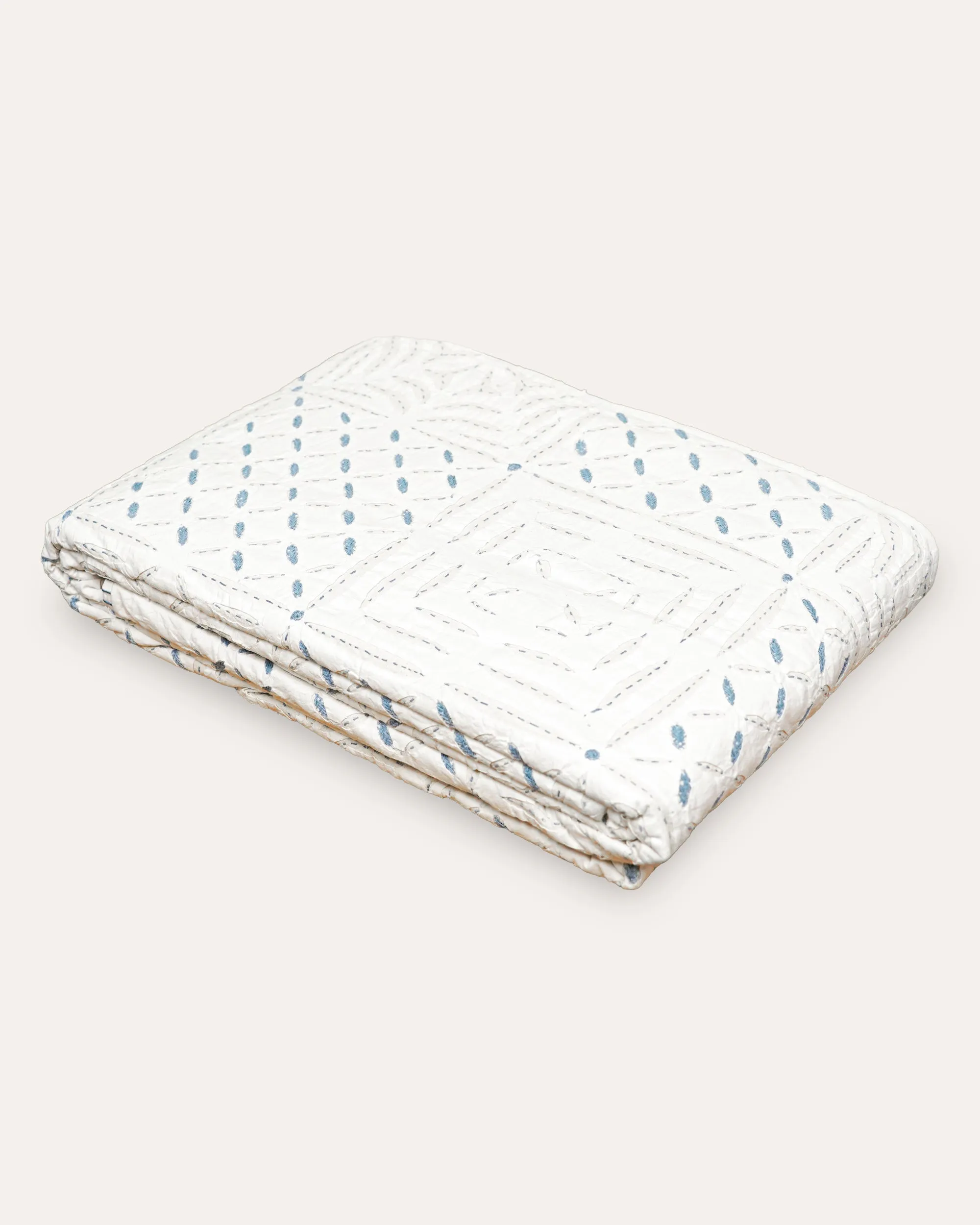 Aravali Cutwork Embroidered Cotton Reversible Bedspread - Blue