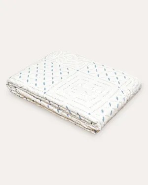 Aravali Cutwork Embroidered Cotton Reversible Bedspread - Blue