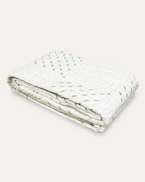 Aravali Cutwork Embroidered Cotton Reversible Bedspread - Green