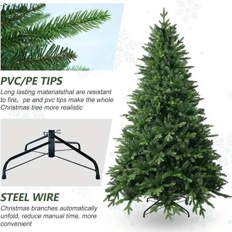 Artificial Christmas Tree, Green, Collapsible Base with 500 Branches, PVC/PE Tips, Steel Wire, No Power Needed, Perfect for Home & Holiday Decor, Bohemian Style, All-Season, Cypress Family