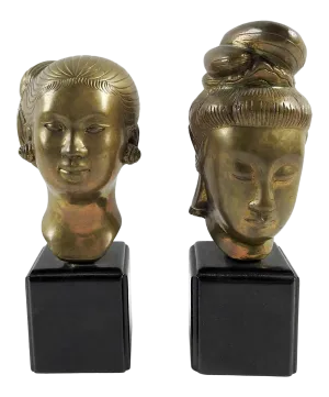 Asian Brass Sculpture Busts - A Pair