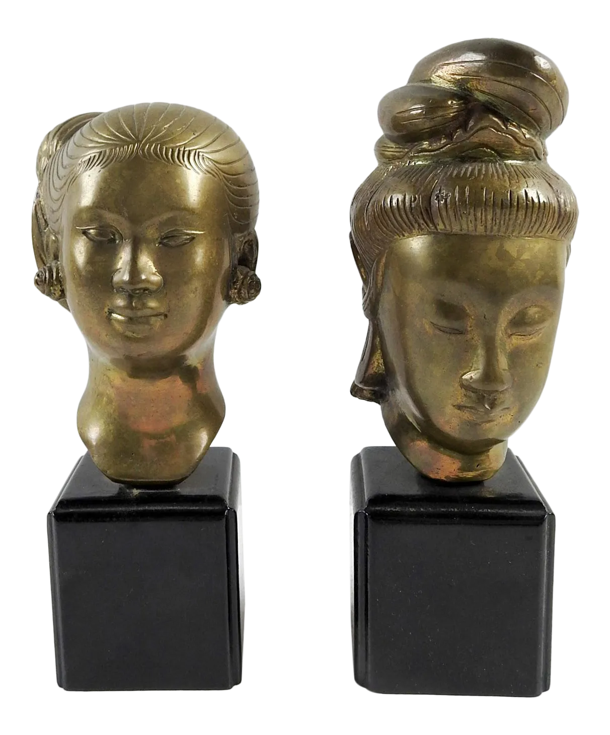 Asian Brass Sculpture Busts - A Pair