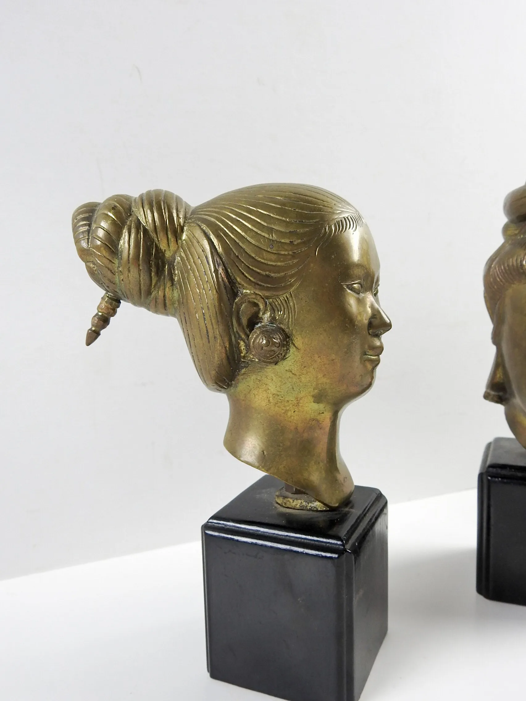 Asian Brass Sculpture Busts - A Pair