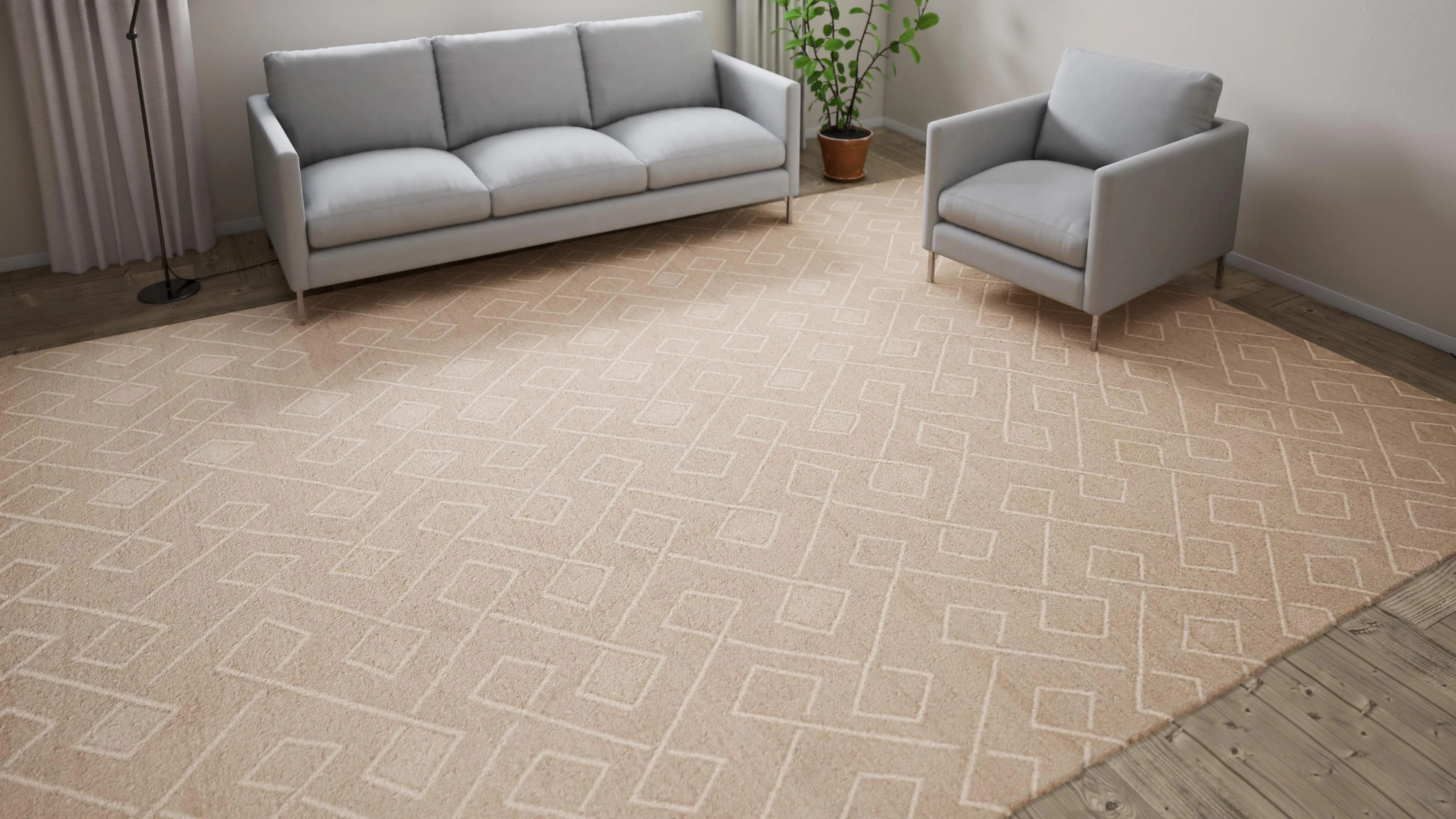 Beige Modern Linen Rug - 10'3" x 13'8"