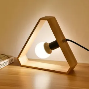 Beige Night Light Table Lamp with Wooden Triangular Frame for Bedroom