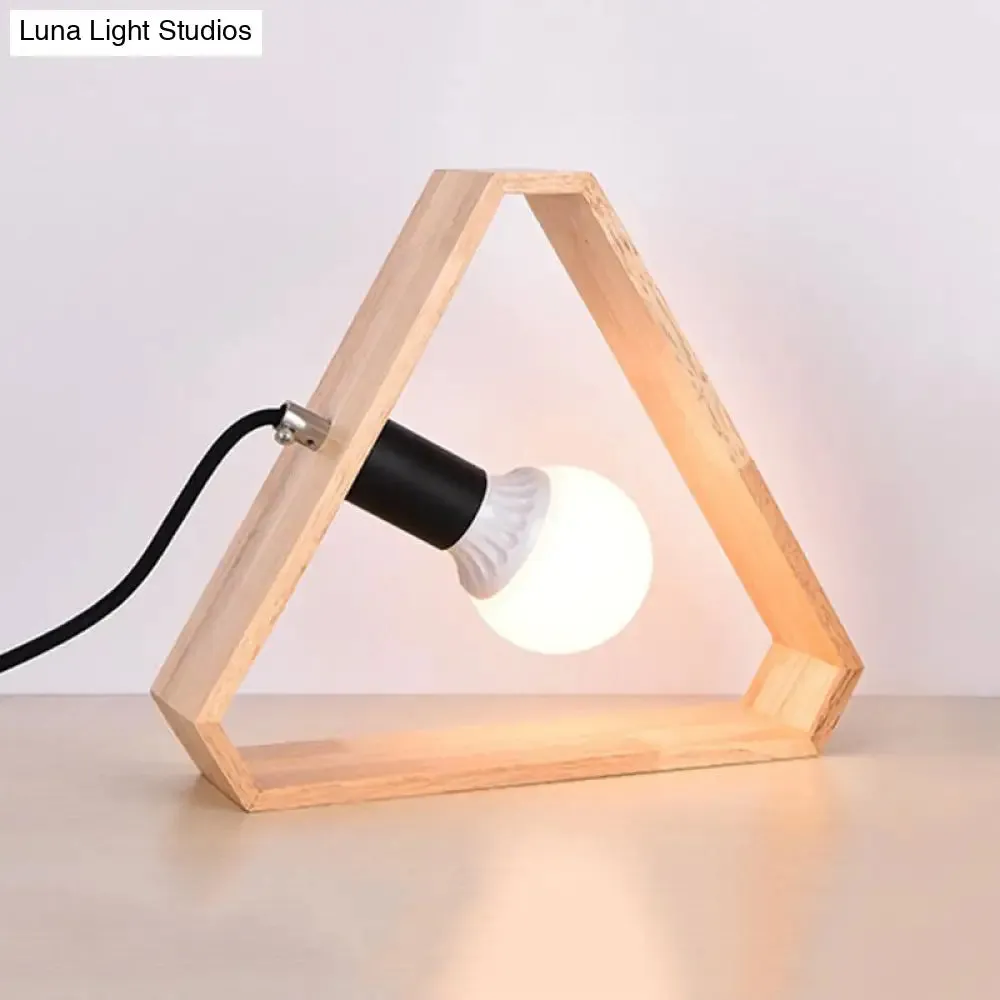 Beige Night Light Table Lamp with Wooden Triangular Frame for Bedroom