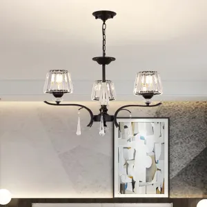 Black Beveled Crystal Conical Chandelier - Elegant 3-Light Ceiling Suspension Lamp with Droplet