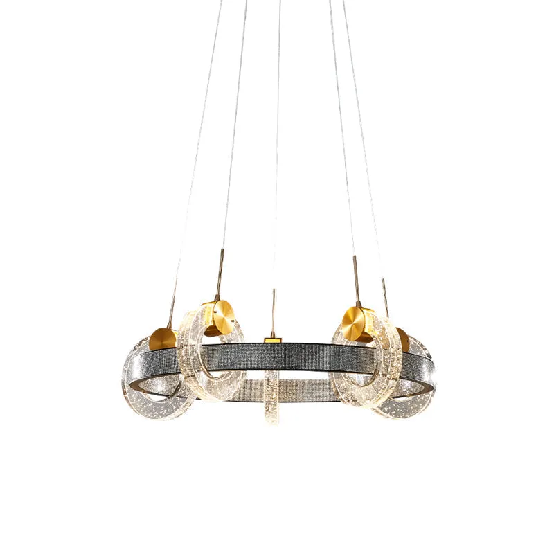 Black Crystal Chandelier: Luxurious Multi Ring Design with 5 Heads - Suspended Lighting Fixture