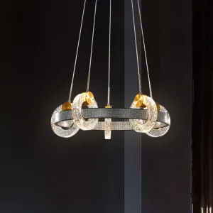 Black Crystal Chandelier: Luxurious Multi Ring Design with 5 Heads - Suspended Lighting Fixture