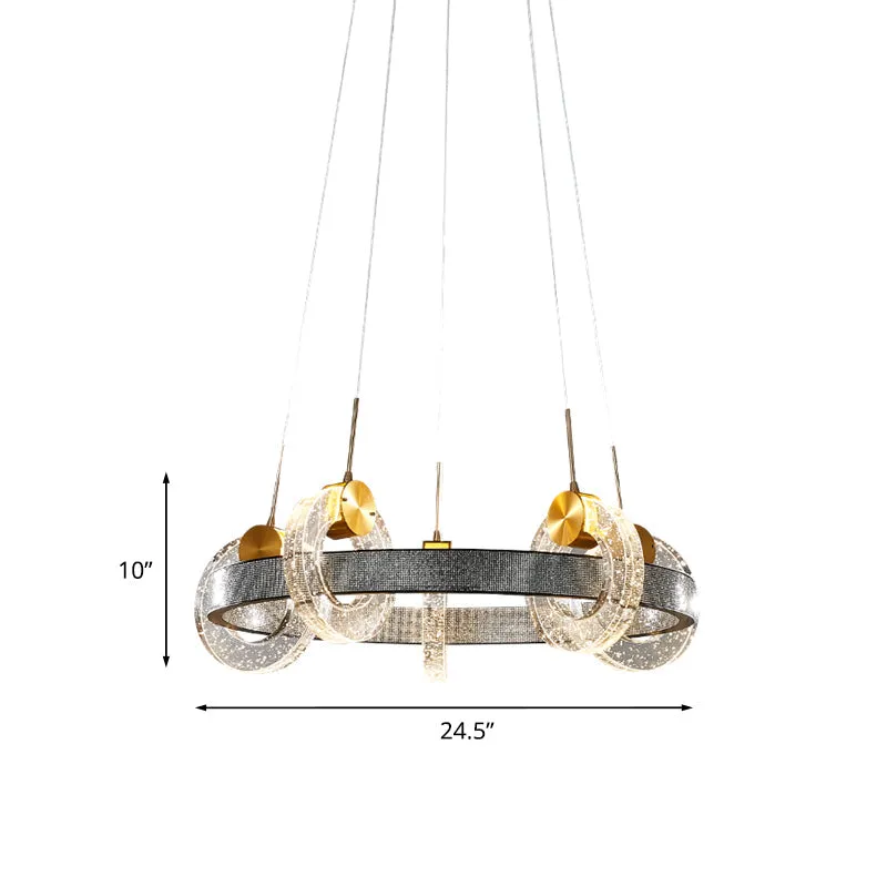 Black Crystal Chandelier: Luxurious Multi Ring Design with 5 Heads - Suspended Lighting Fixture