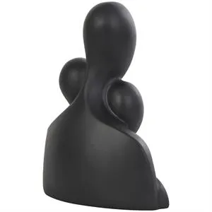 Black Polystone Abstract Nesting Family 3 Head Sculpture - 9" X 4" X 11"