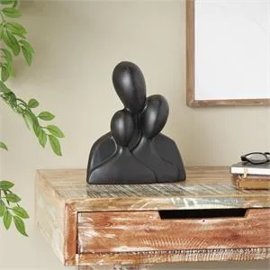 Black Polystone Abstract Nesting Family 3 Head Sculpture - 9" X 4" X 11"