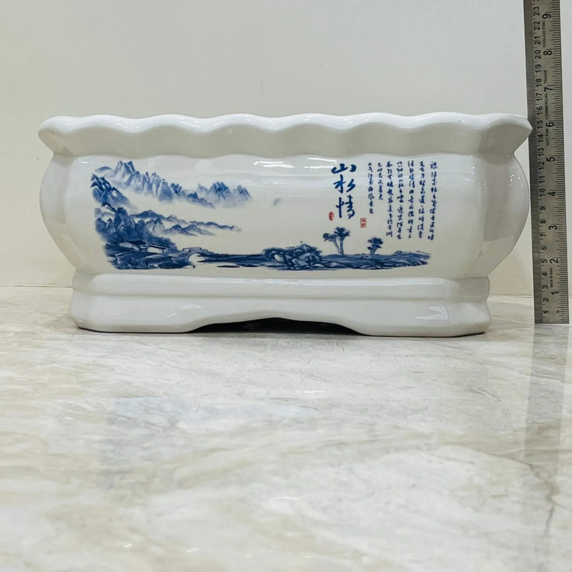 Blue & White Rectangular Ceramic Planter Set Of 3