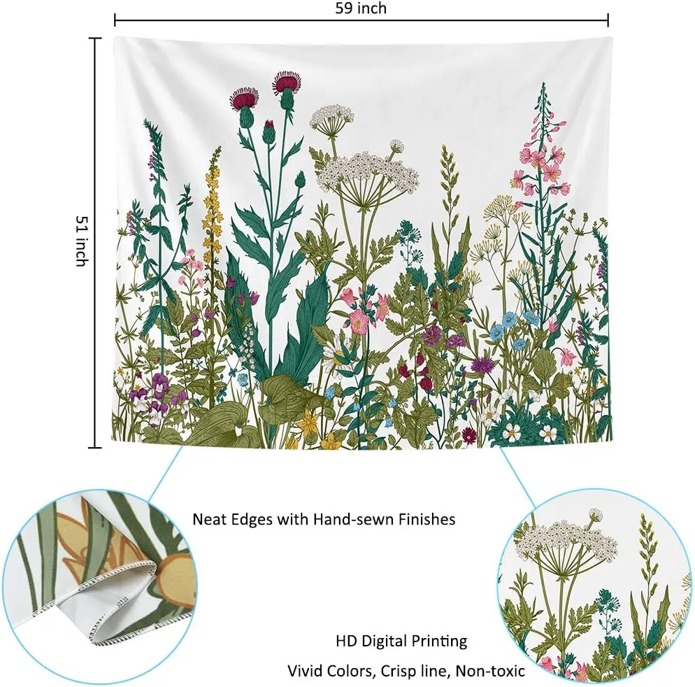 Boho Farmhouse Chic Wildflower Tapestry 59x51inch