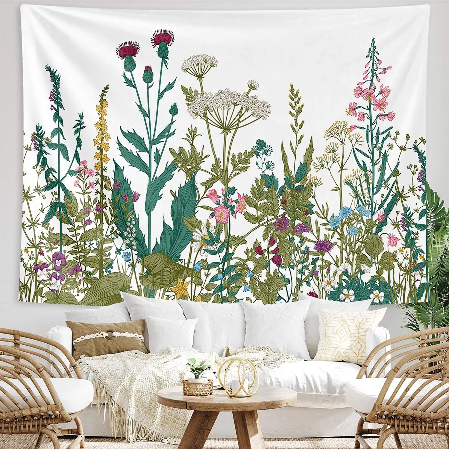 Boho Farmhouse Chic Wildflower Tapestry 59x51inch