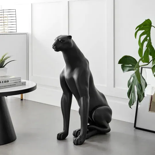 Boli Sitting Panther Sculpture // Matte Black - Home Decor