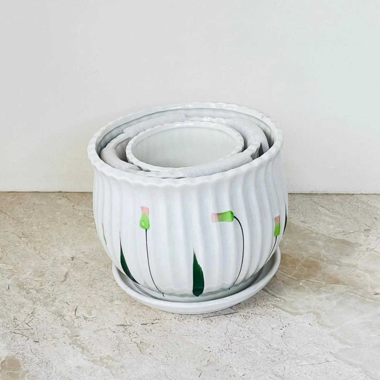 Botanic Bloom Ceramic Planter Set Of 3