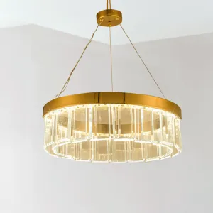 Brass LED Round Crystal Chandelier Suspension Light Fixture