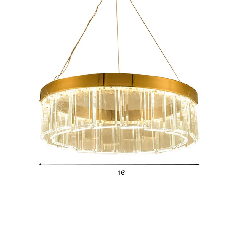 Brass LED Round Crystal Chandelier Suspension Light Fixture